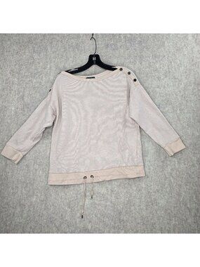 Lauren Ralph Lauren Petite Women Button-Shoulder Drawstring Sweatshirt Size PL